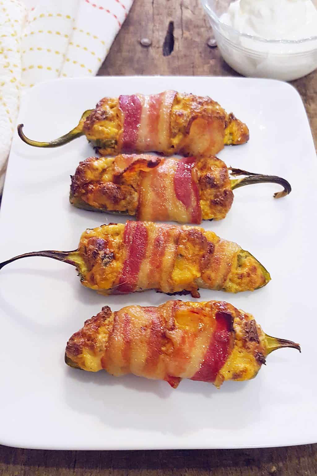 Sausage Stuffed Bacon Wrapped Jalapenos from Never Enough Thyme