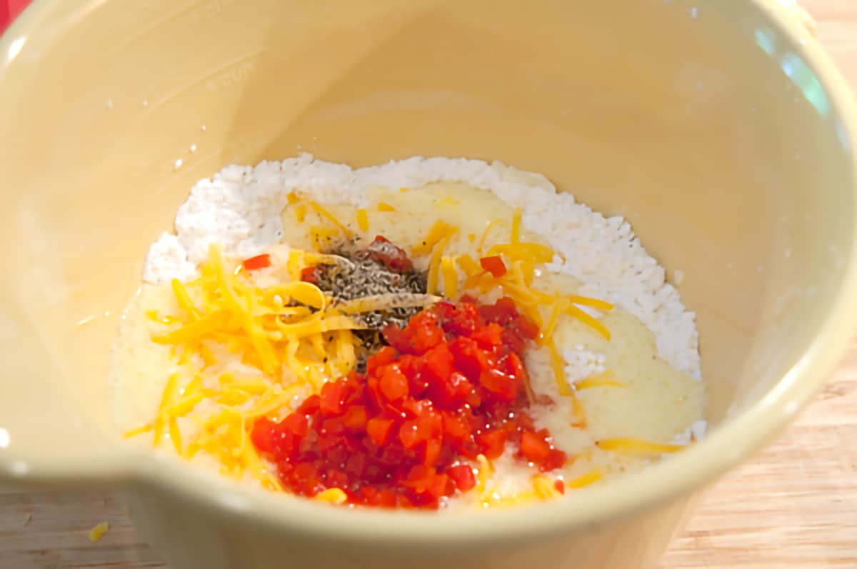 All ingredients in a yellow mixing bowl.