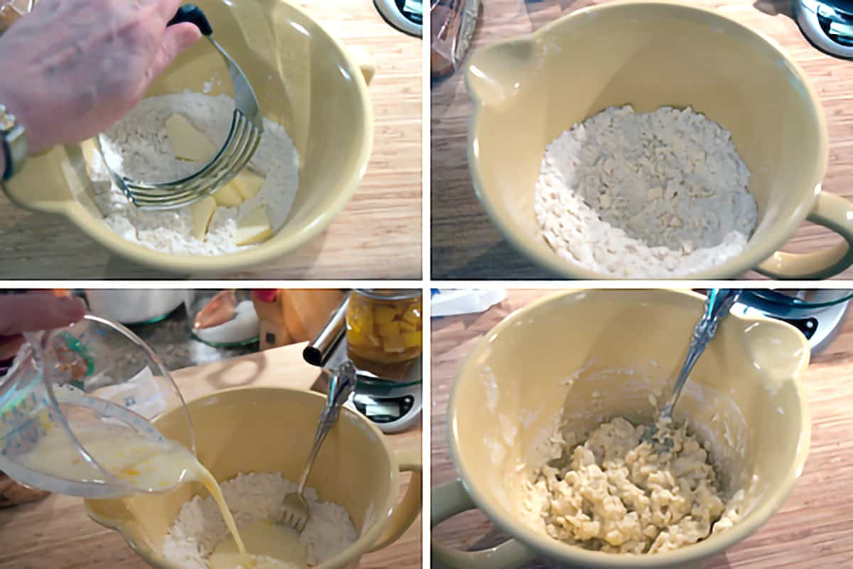 Photo collage showing the steps for making the cobbler topping.
