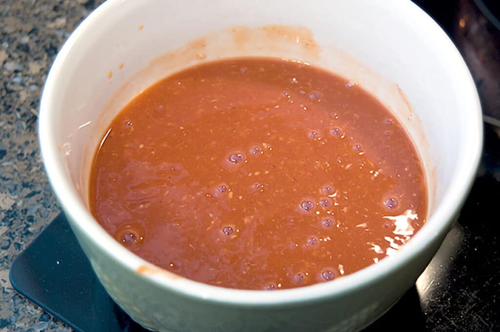 Sauce in a mixing bowl.