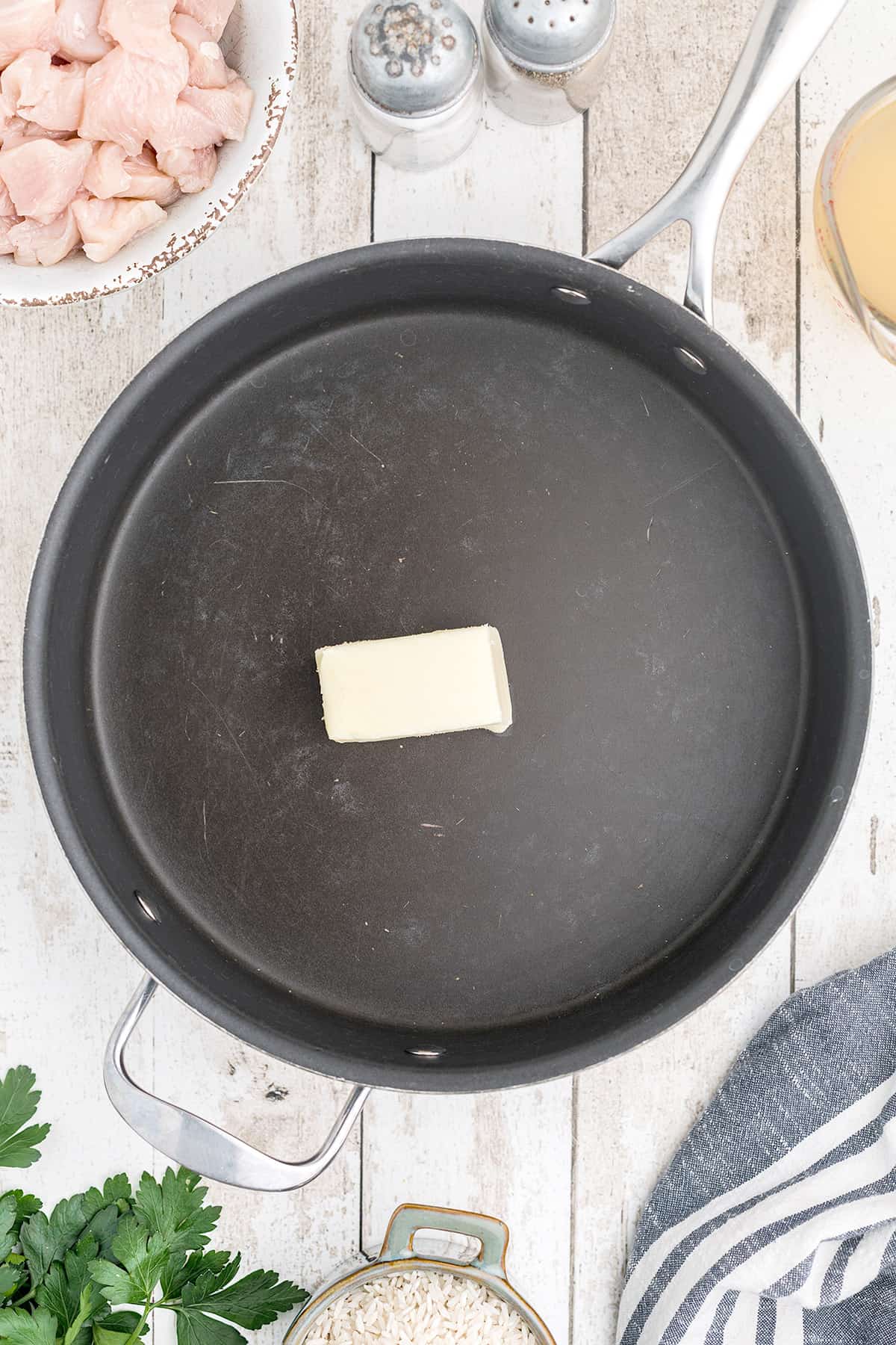 Butter melting in a skillet.