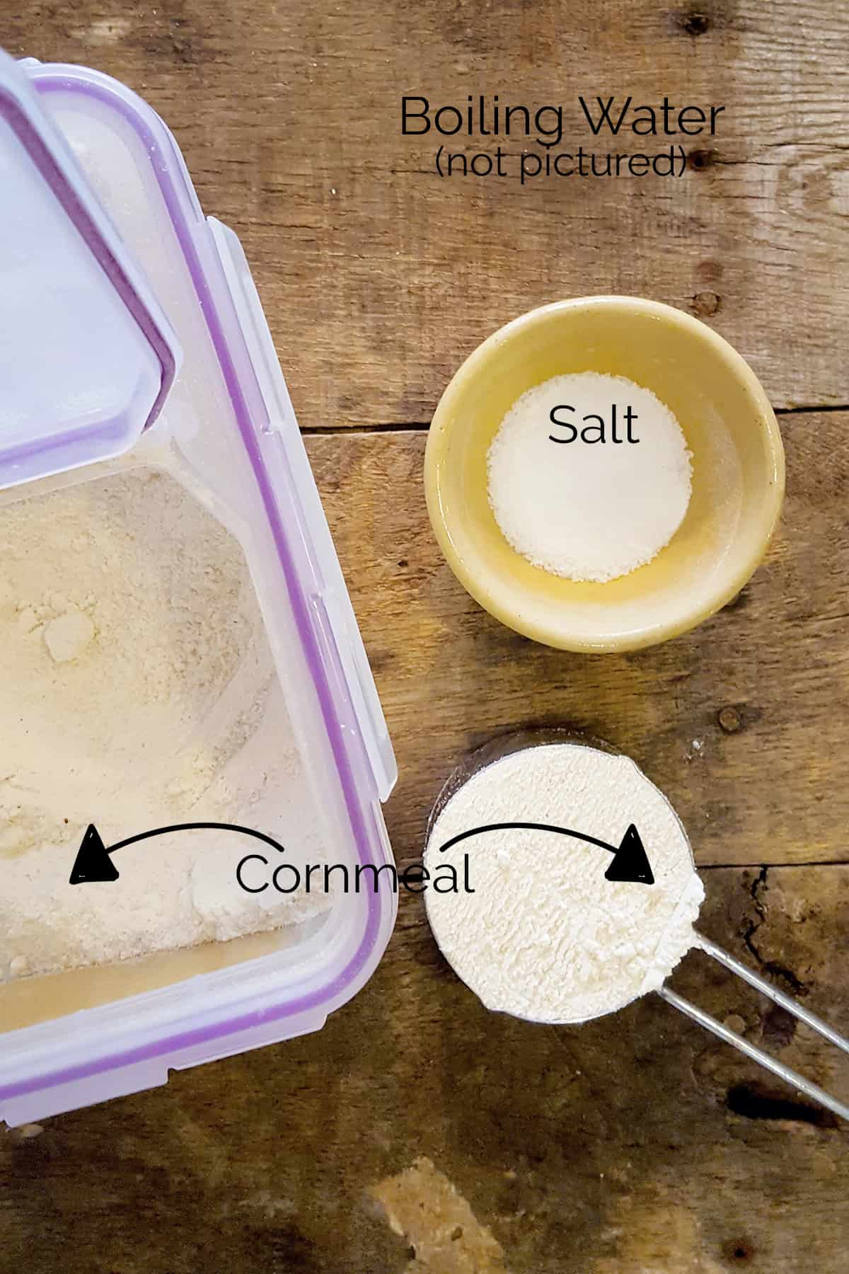 Simple ingredients needed to make hot water cornbread.