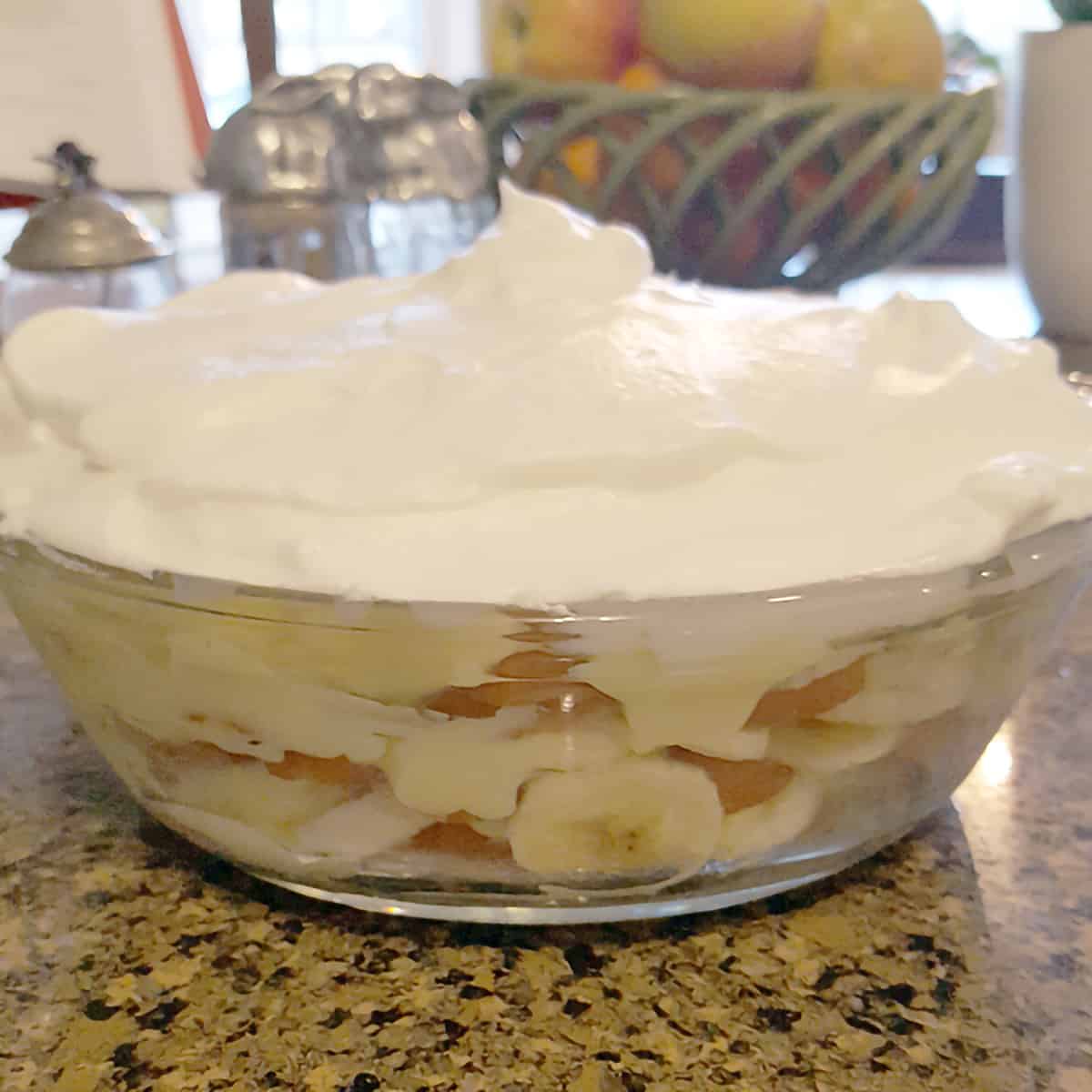 Finished banana pudding with meringue on top.
