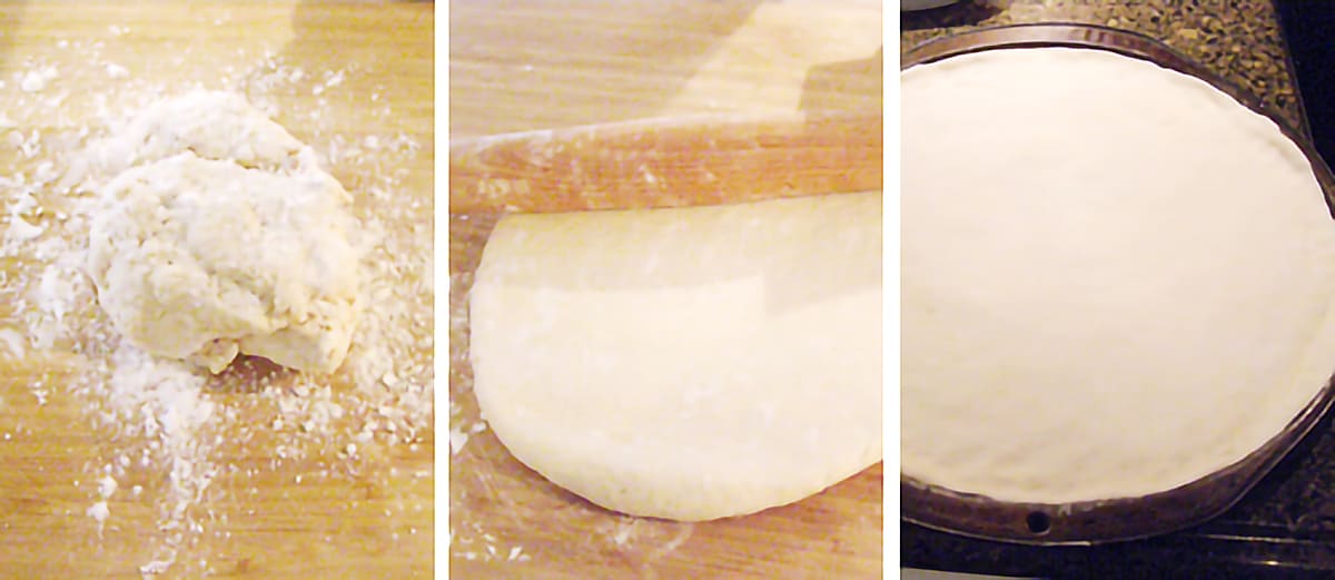 Photo collage showing how to roll out the dough.