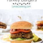 Finished turkey burger on a white serving plate.
