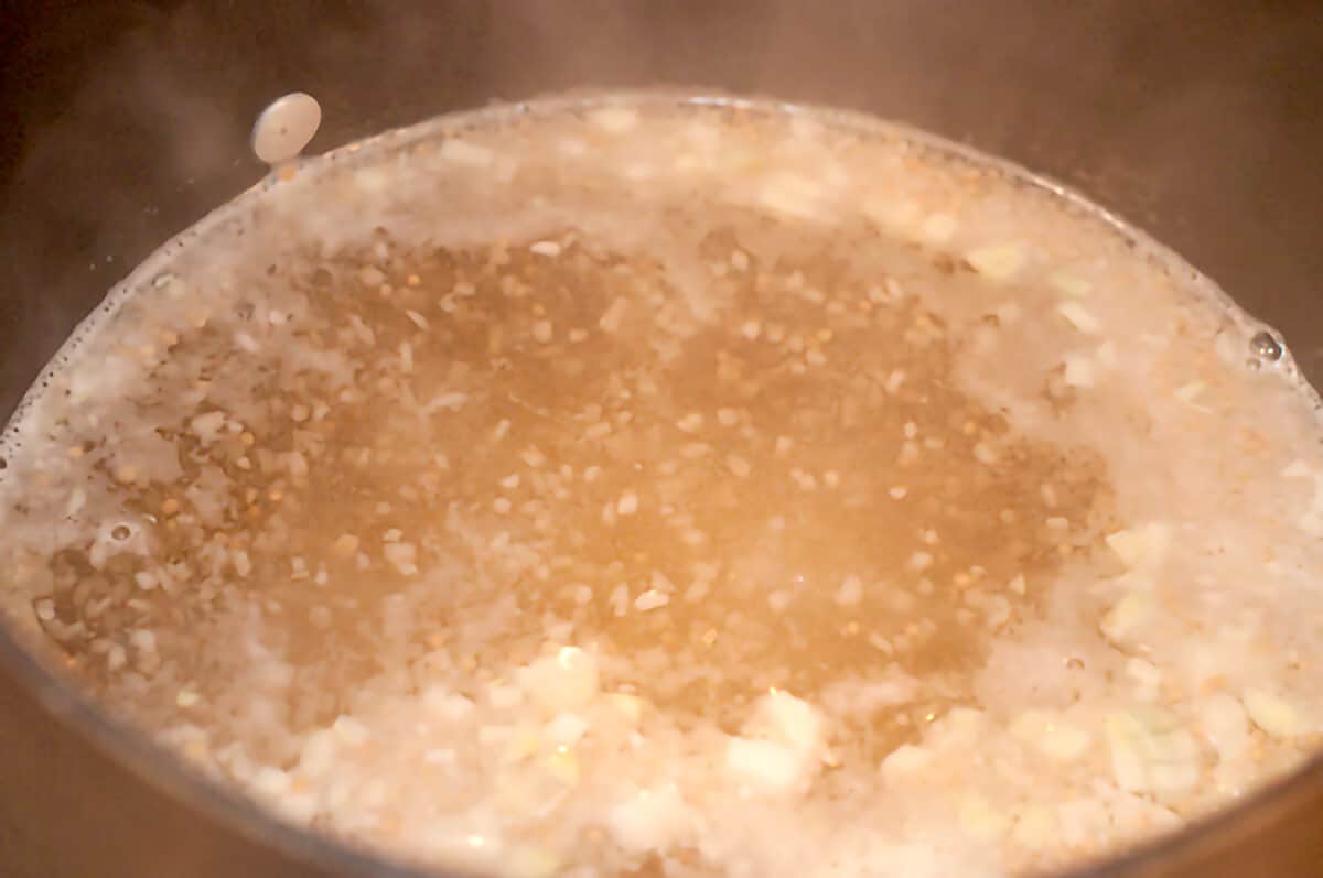 Brine boiling in a large pot.