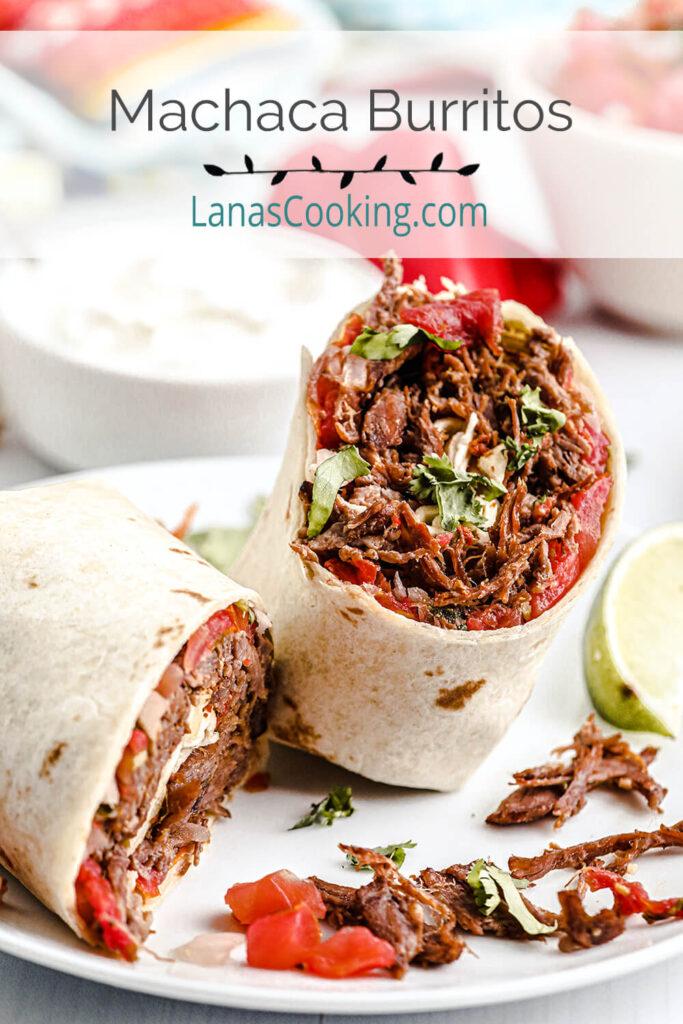 Machaca Burritos on a serving plate.