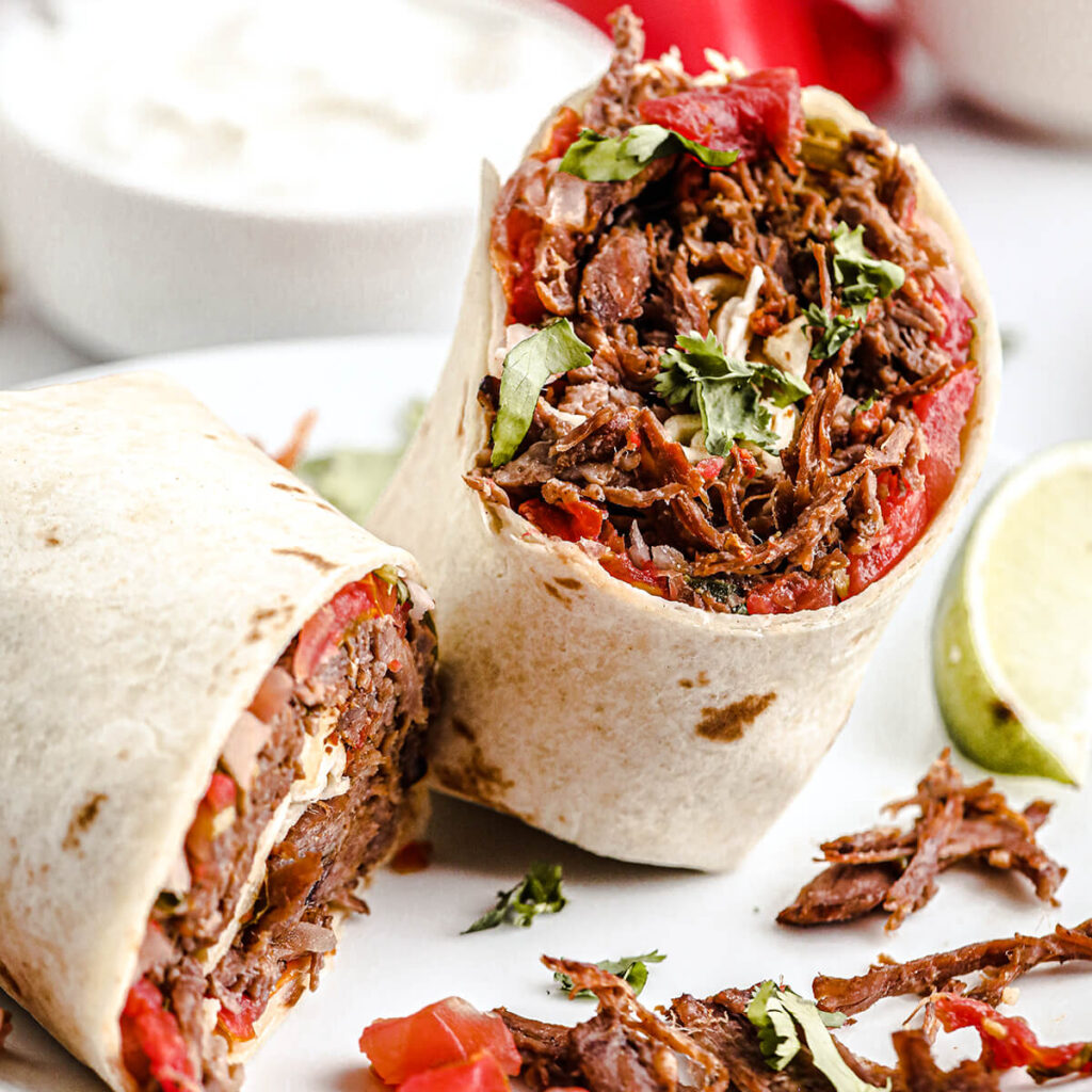 Machaca Burritos on a serving plate.