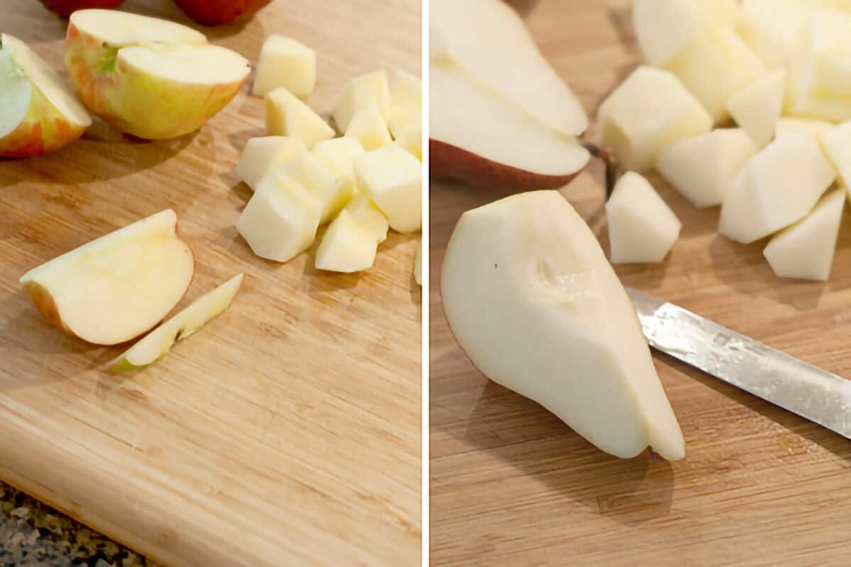 Peeling and coring pears and apples.