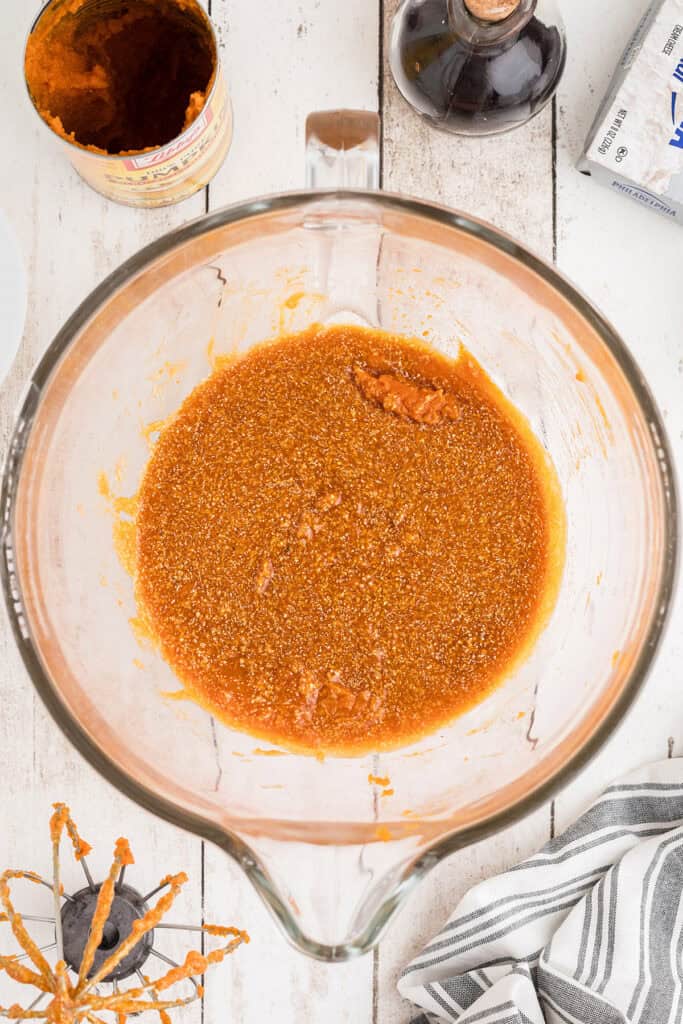 Pumpkin puree added to the batter.