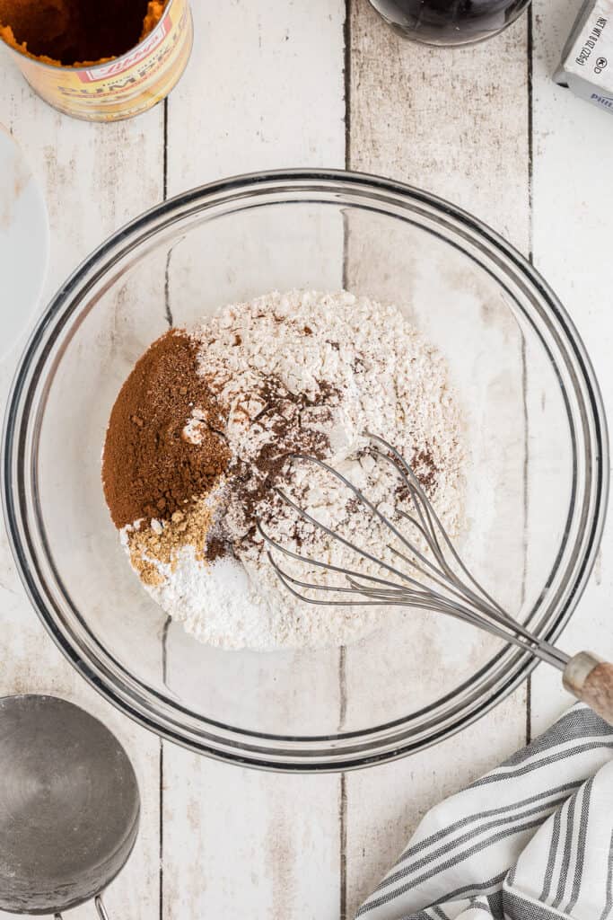 Dry ingredients in a mixing bowl.