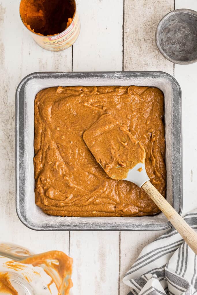 Batter spread in the prepared pan.