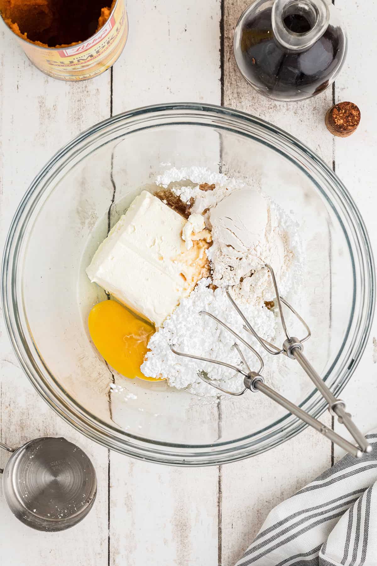 Cream cheese mixture ingredients in a bowl.
