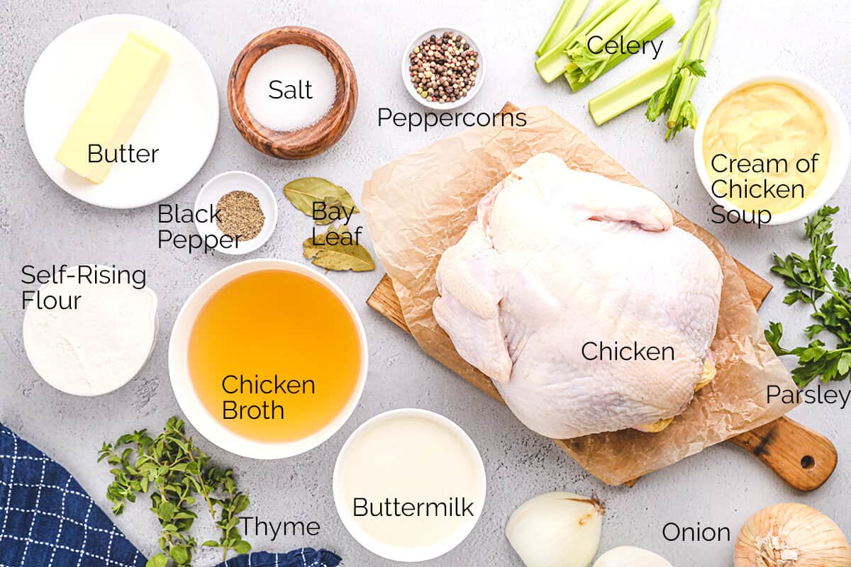 Ingredients needed to make chicken pie.
