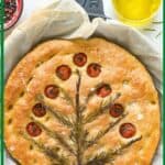 Rosemary Christmas focaccia in a skillet.
