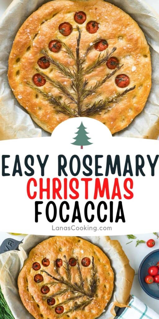 Rosemary Christmas focaccia in a skillet.