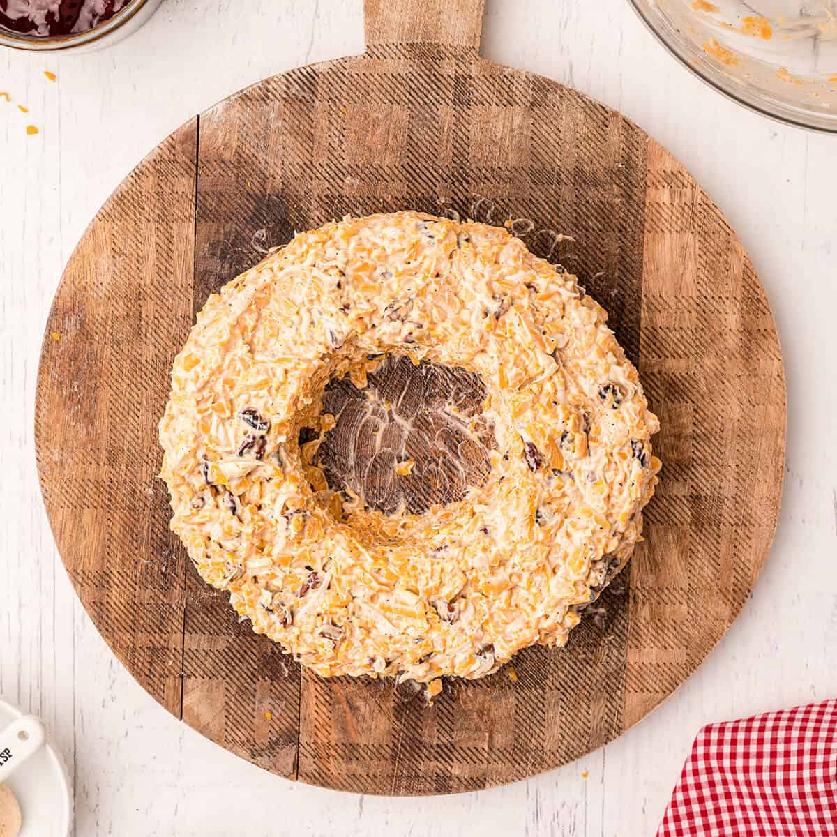 Cheese mixture formed into a ring.