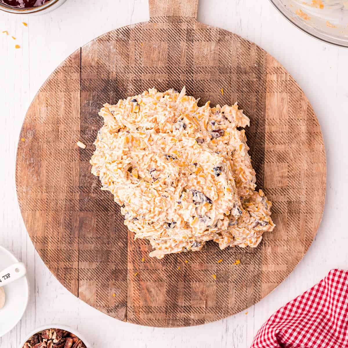 Cheese mixture on a serving board.