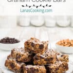 Graham cracker cookie bars on a white serving plate.