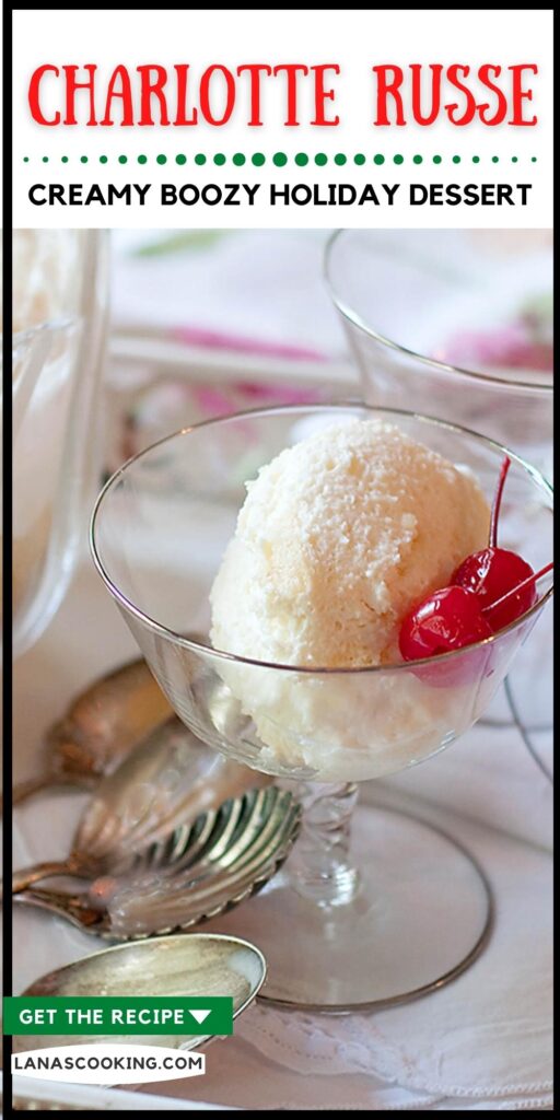 A serving of Charlotte Russe in a crystal dessert dish.