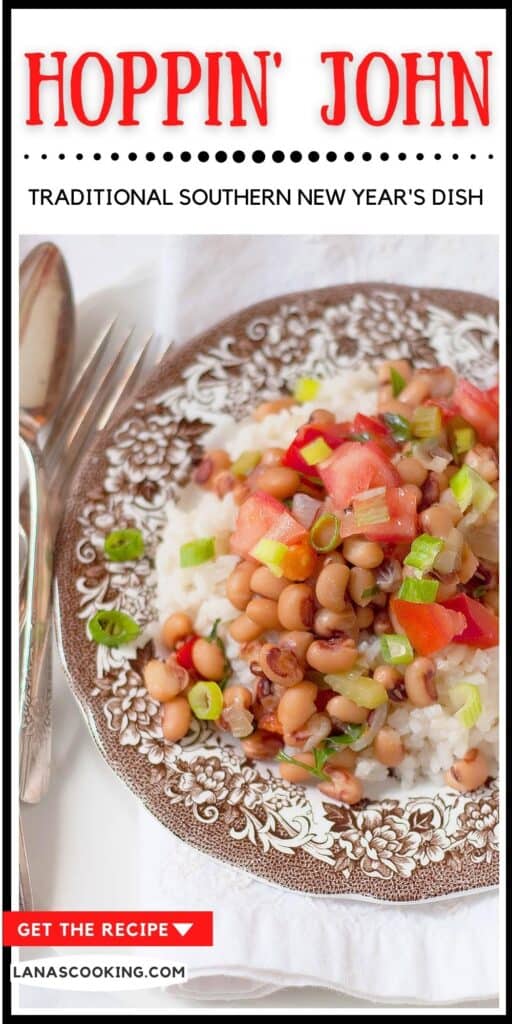 A serving of Hoppin' John on a vintage plate.