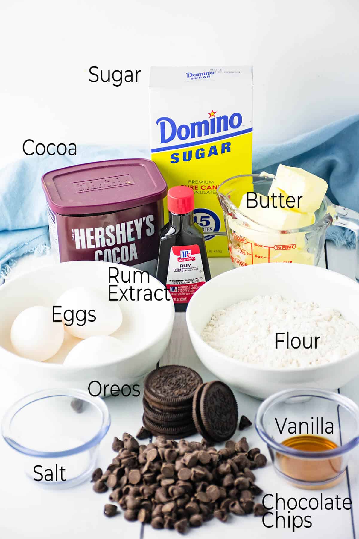 Photo of ingredients for the brownie base.
