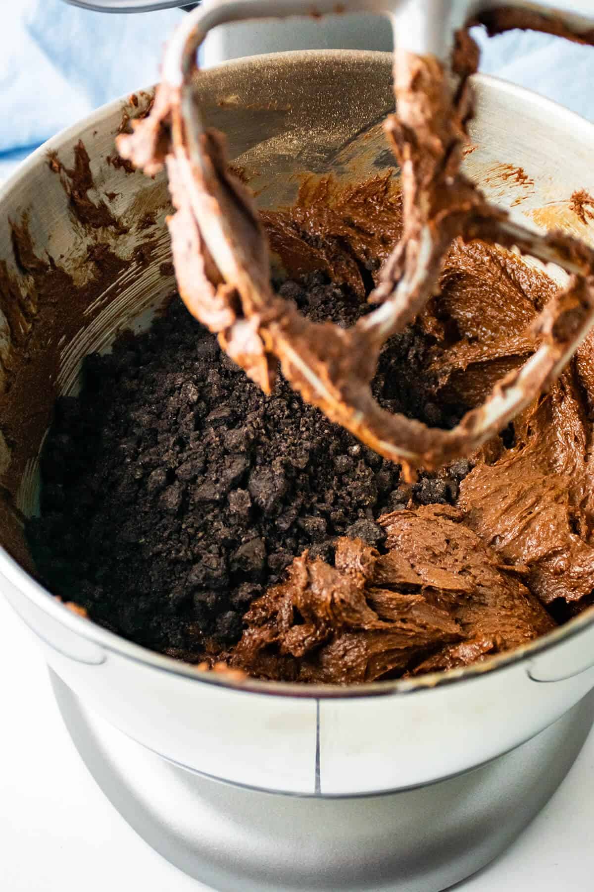 Chopped oreos added to mixture.
