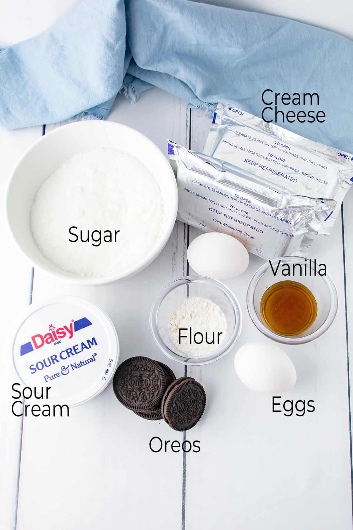 Photo of ingredients needed for the cheesecake layer.