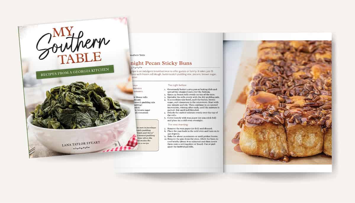 Mockup of pages 58-59 in My Southern Table cookbook.