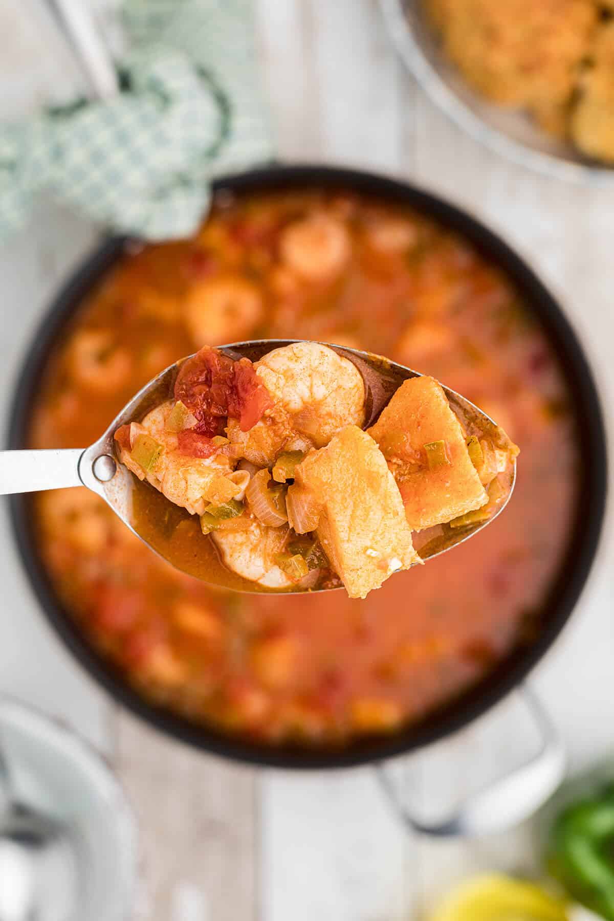 A pot filled with Seafood Stew.