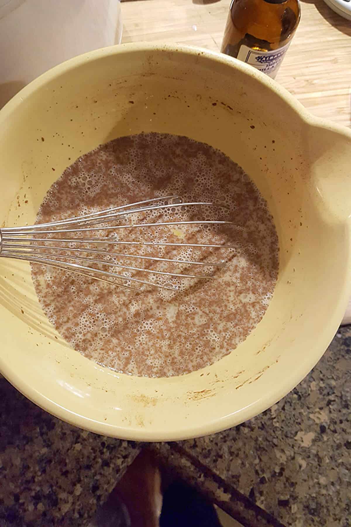 Custard mixture in a bowl.