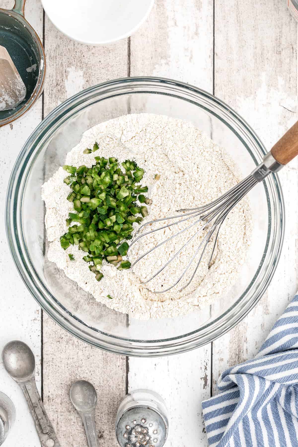 Dry ingredients with jalapeno added.