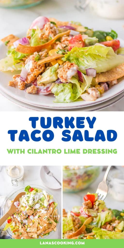 Finished turkey taco salad on a white serving plate.