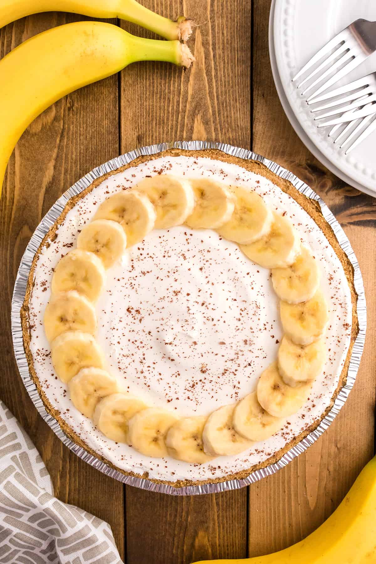 Finished pie on a wooden board.