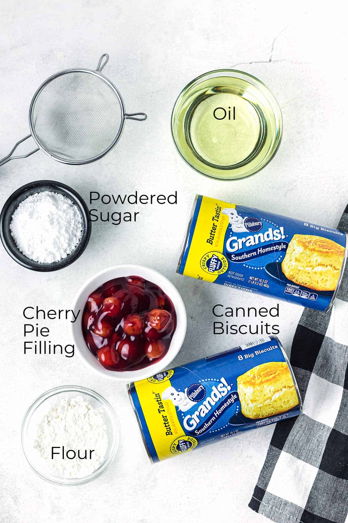 Ingredients needed for making fried cherry hand pies.