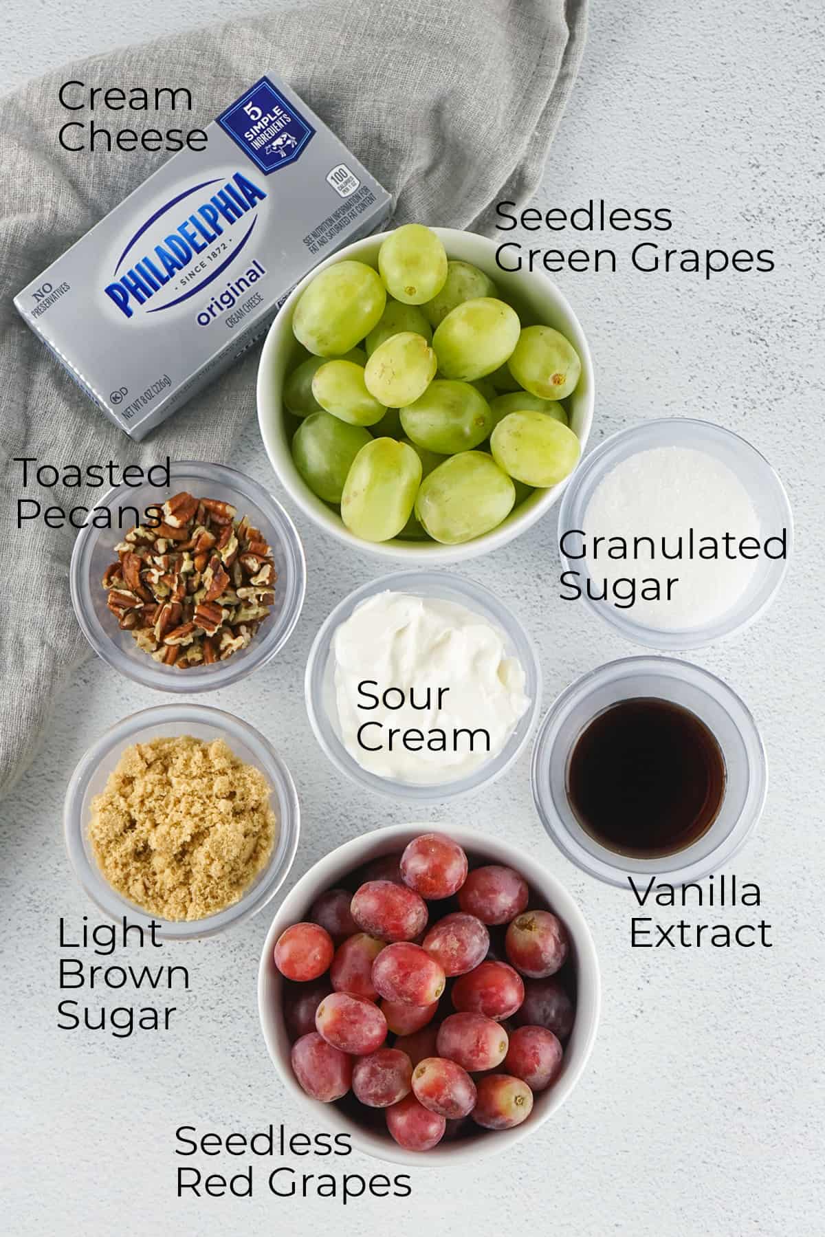 All ingredients needed for grape salad.