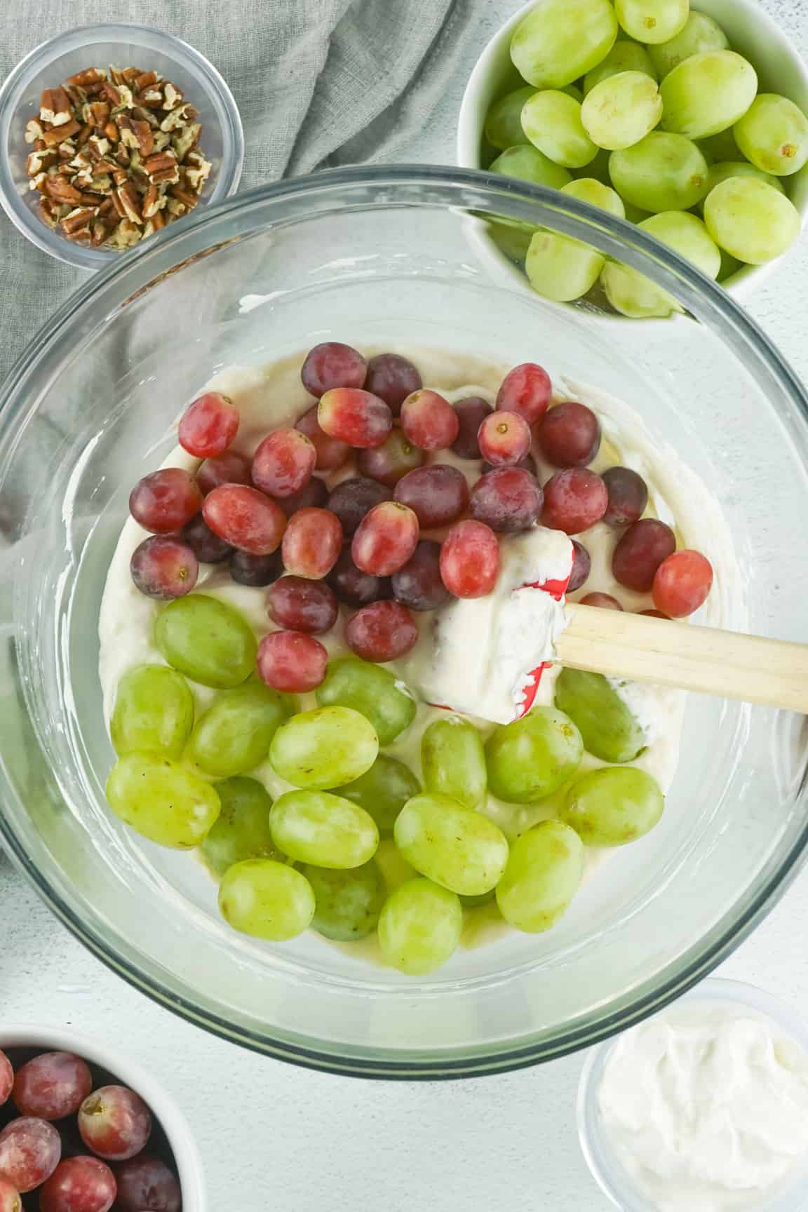 Grapes added to cream cheese mixture.