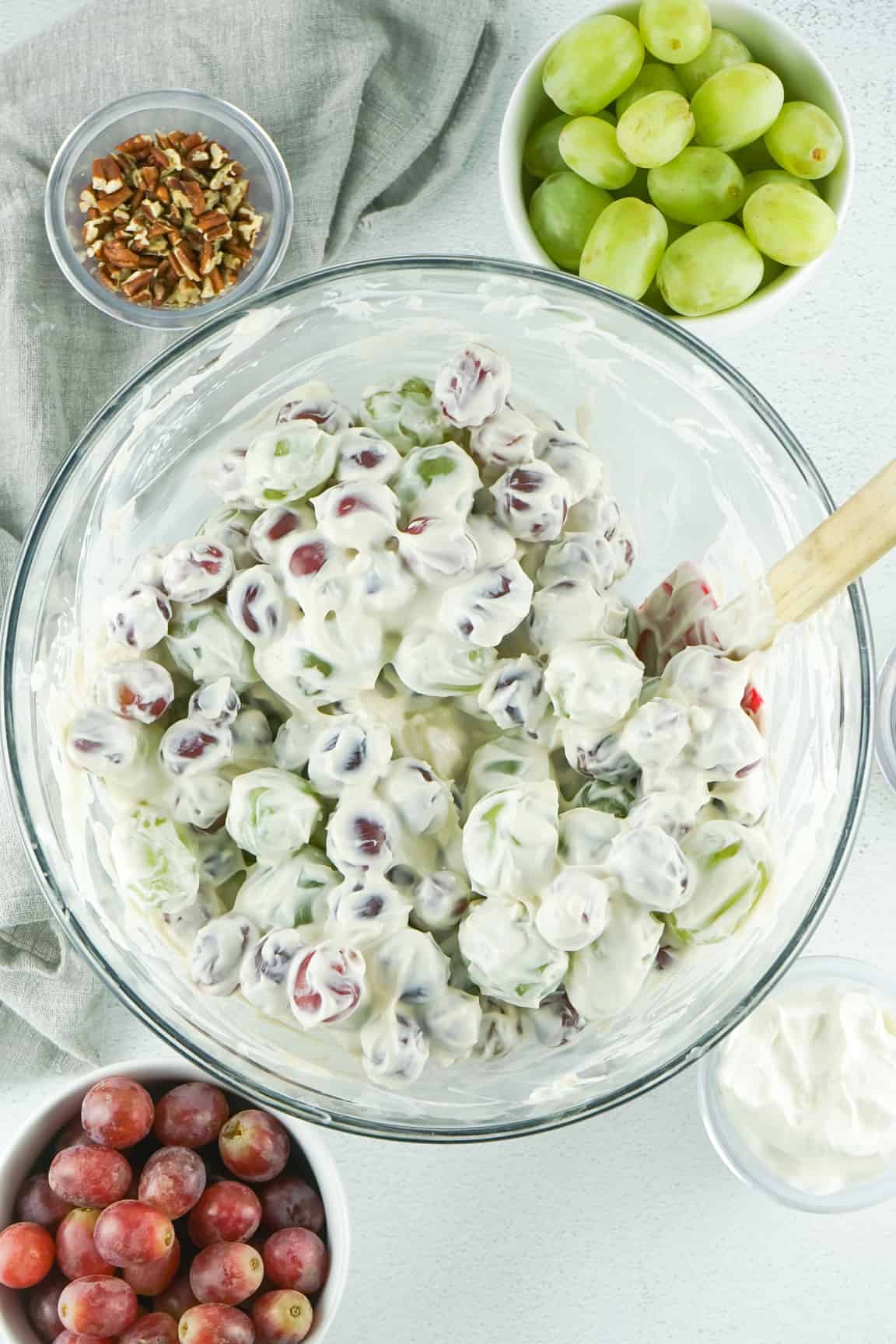 Grapes folded into cream cheese mixture.