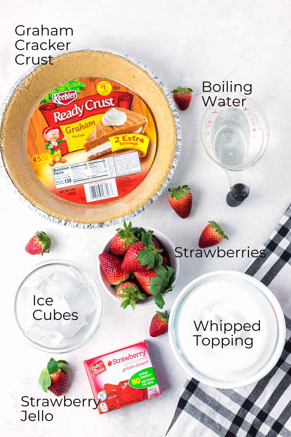 Ingredients needed for Strawberry Jello Pie.