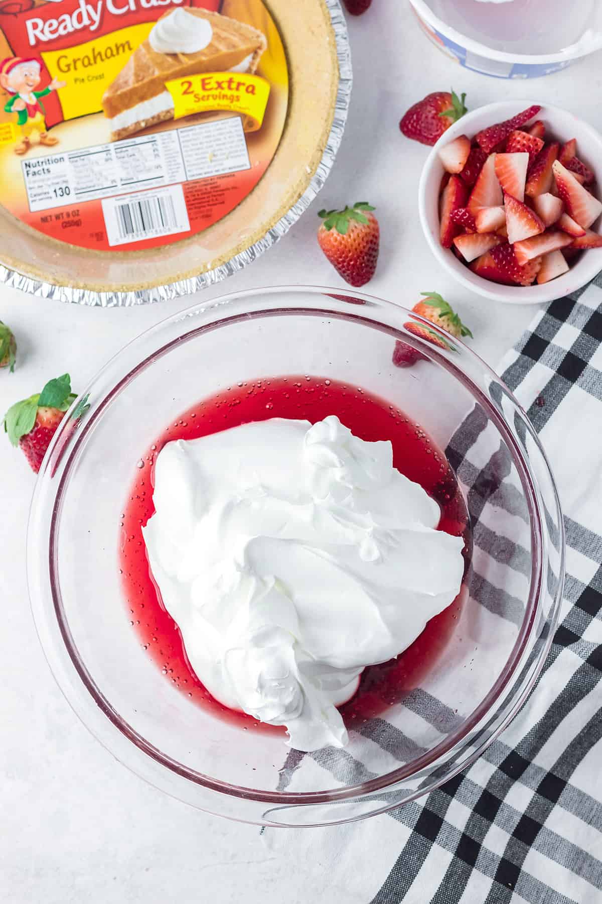 Whipped topping added to mixing bowl.