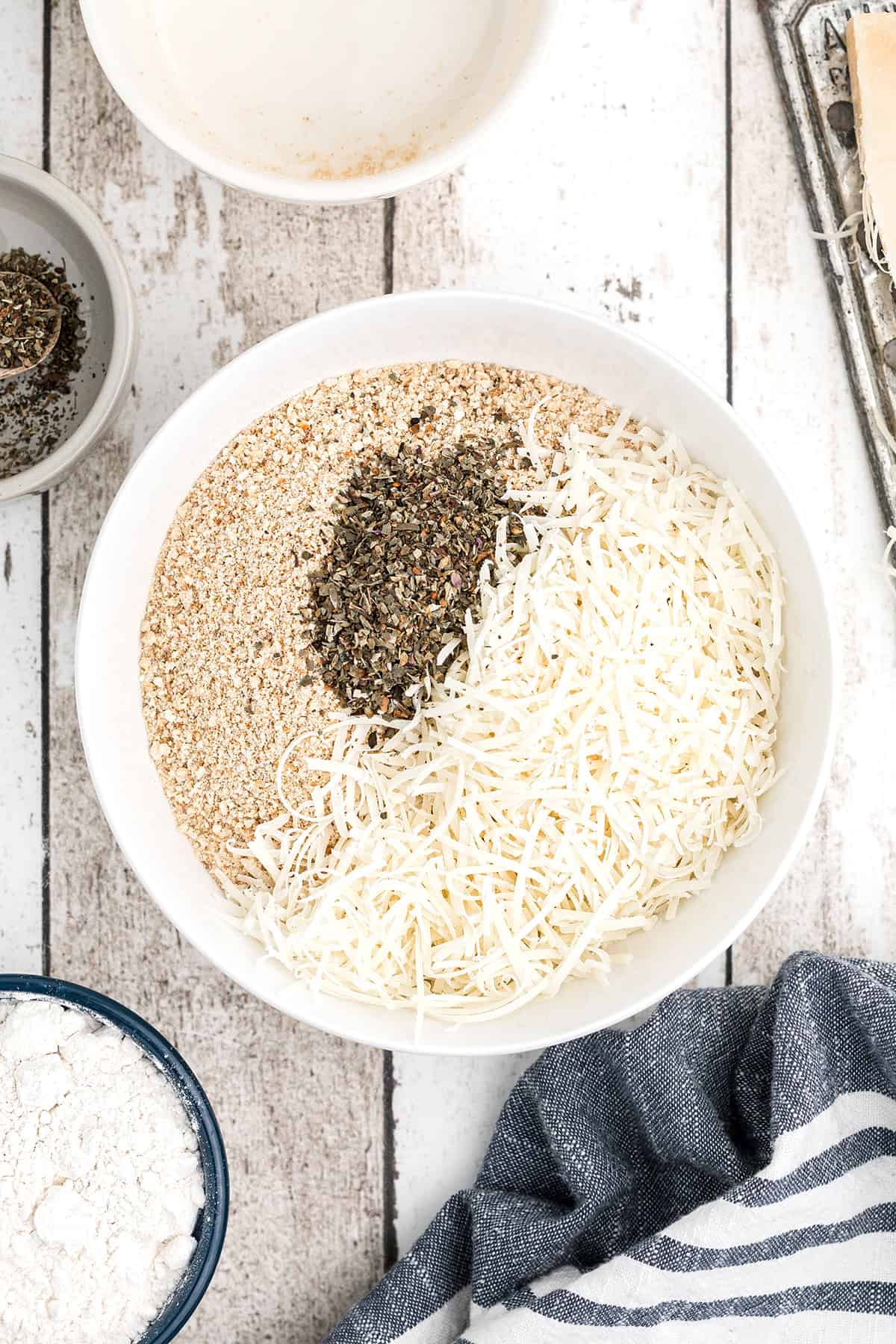 Breadcrumb mixture in a bowl.