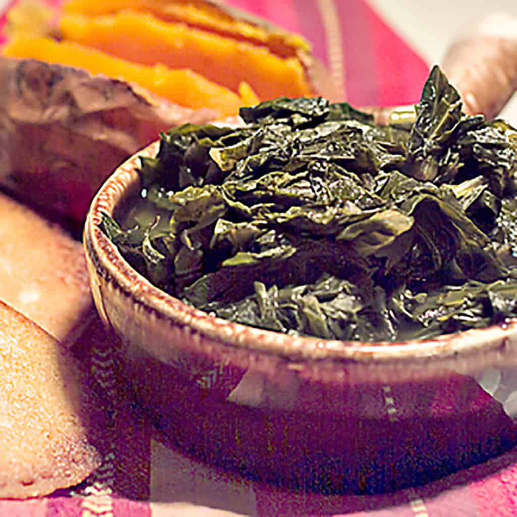 Turnip greens in a small bowl.