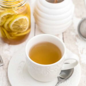 Lemon, honey, and ginger tea.