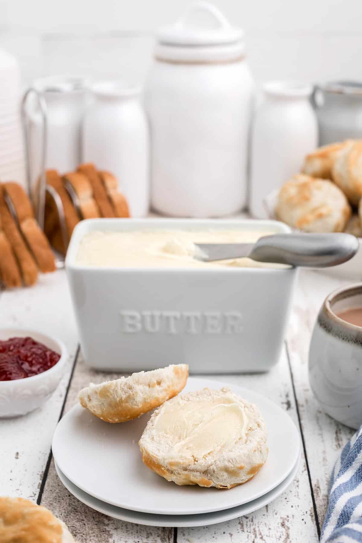 A container of homemade butter.