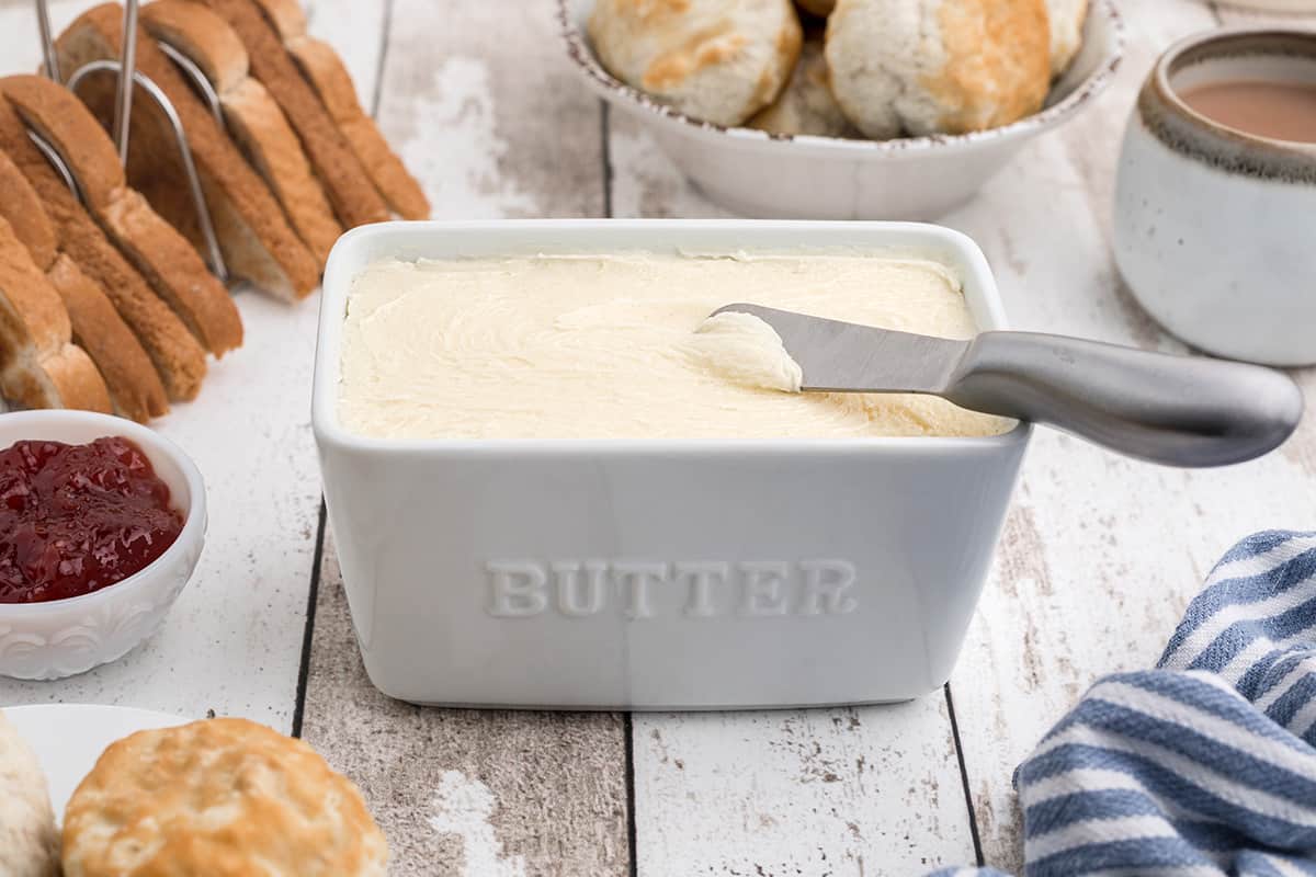 A container of homemade butter.