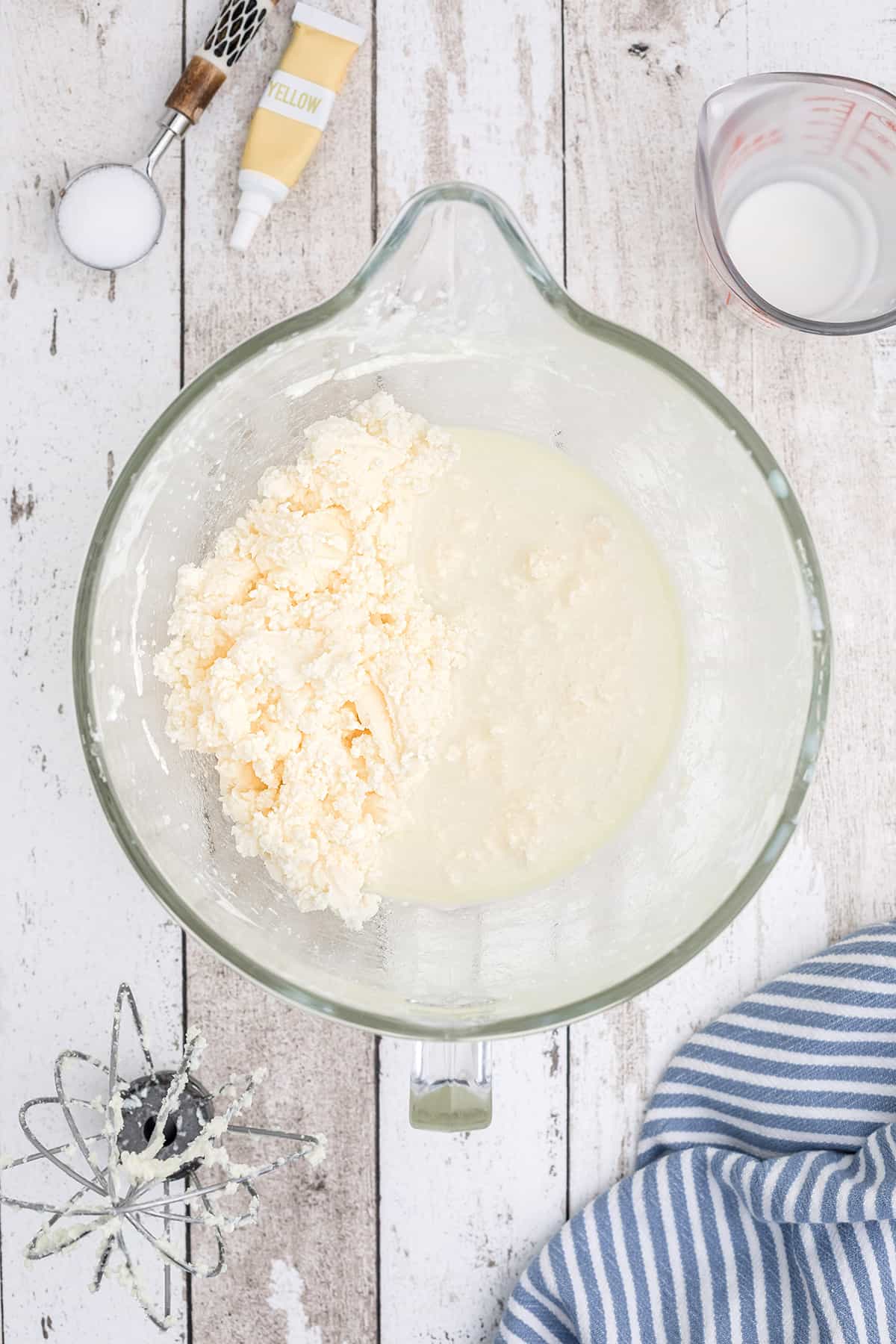 Butter completely separated from the buttermilk.