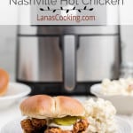 Nashville hot chicken sandwich on a white plate.