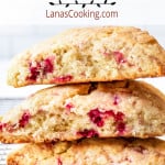 Three scones on a wire cooling rack.
