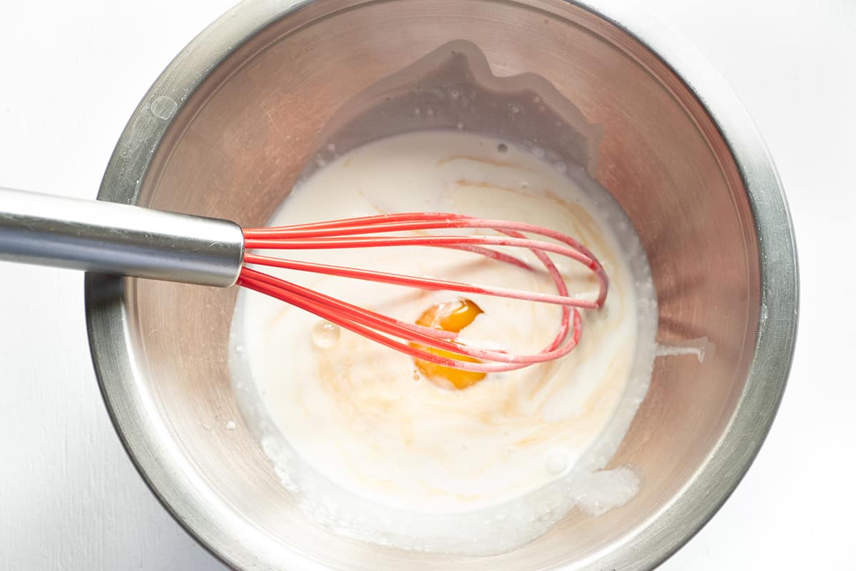 Wet ingredients in a mixing bowl.