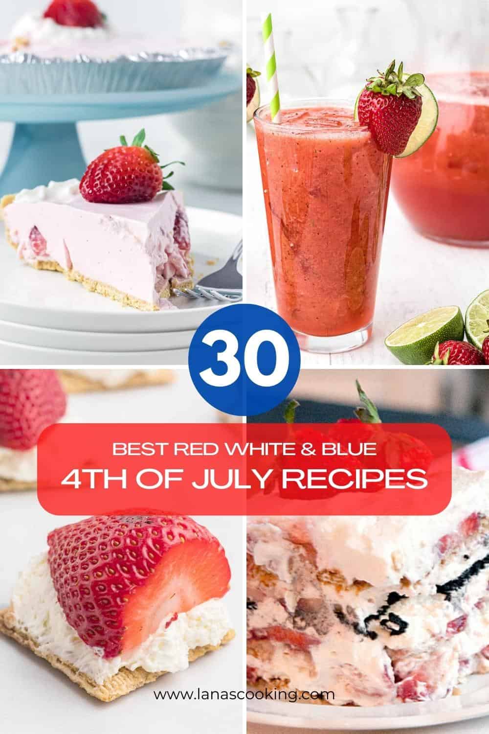 Collage of red white and blue recipes.